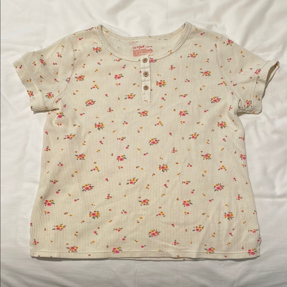 Girls' Floral Cream Top